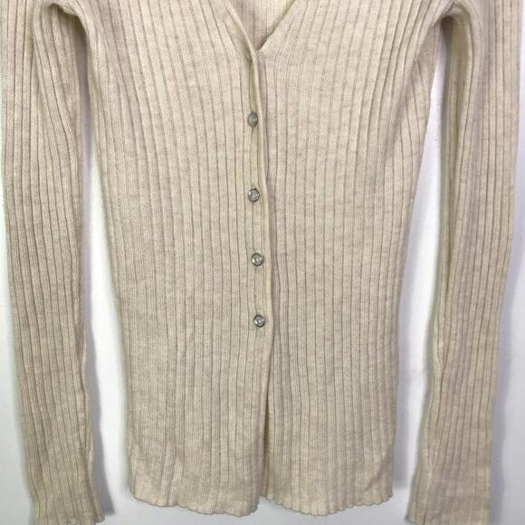 Something Navy Sweater Womens S Cardigan Ribbed V Neck Button Up Neutral Capsule - Picture 3 of 7